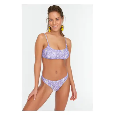 Trendyol Lilac Daisy mintás csillogó bikini alsó