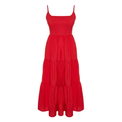 Trendyol Red Skirt Opened at Waist Cotton Blend Maxi Woven Dress