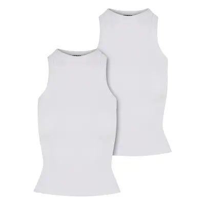 Women's Racer Back Rib Tank Top - Pack White+White