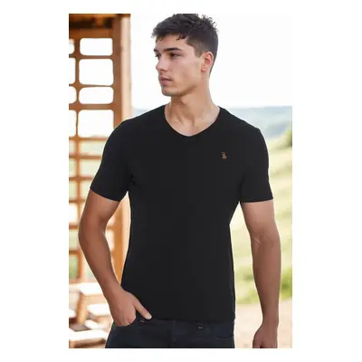 T8568 DEWBERRY V-NECK MEN'S T-SHIRT-BLACK-1