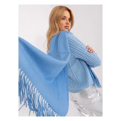 Blue knitted scarf with fringe