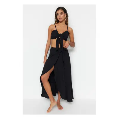 Trendyol Black Woven Slit Blouse and Skirt Set