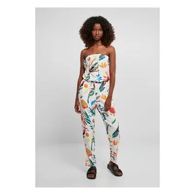 Women's viscose bandeau white, sand and fruit jumpsuit