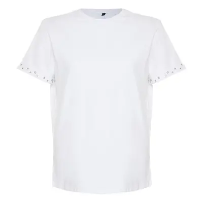 Trendyol Curve White Stone Detailed Boyfriend Knitted T-shirt