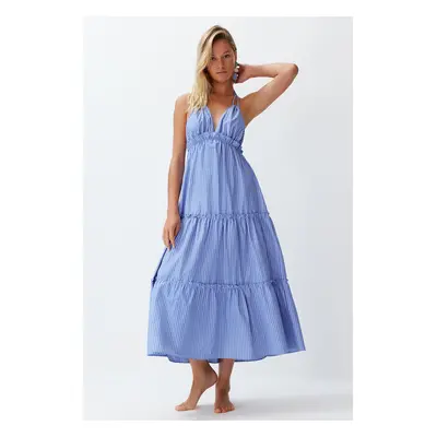 Trendyol Striped Maxi Woven Ruffle Beach Dress