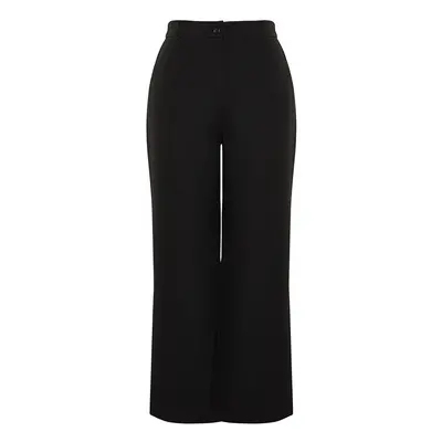 Trendyol Curve Black High Waist Wide Leg Wide Leg Pleated Woven Fabric Trousers