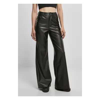 Women's wide trousers made of black artificial leather