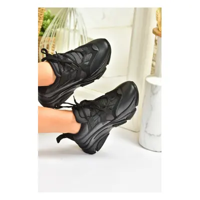 Fox Shoes Women's Black Thick-soled Sneakers.