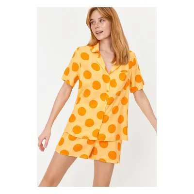 Trendyol Yellow Multicolored Polka Dot Viscose Woven Pajama Set