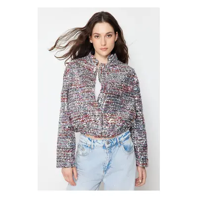 Trendyol Multicolored Oversize Pattern Sequined Thin Bomber Jacket