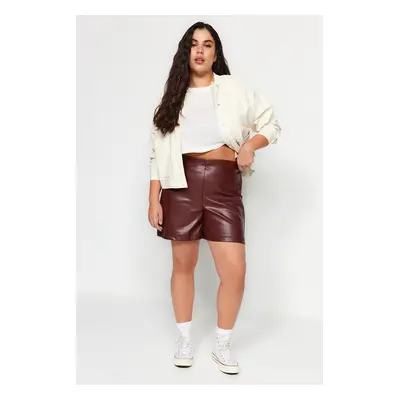 Trendyol Curve Burgundy Mini/Short Faux Leather Bermuda Shorts