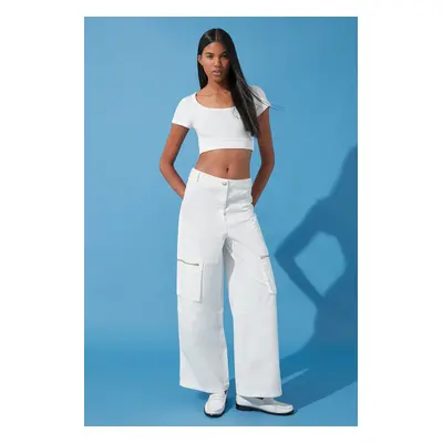 Trendyol White Zipper Detailed High Waist Wide Leg Jeans