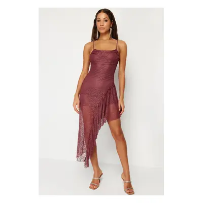 Trendyol Dusty Rose A-Line Flounce Knitted Satin Dress