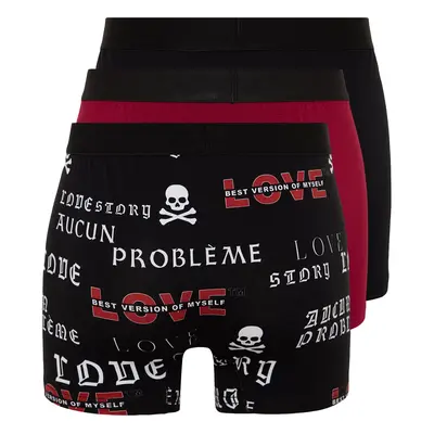 Trendyol Multicolored 3-Piece Skull Patterned-Plain Pack Cotton Boxers