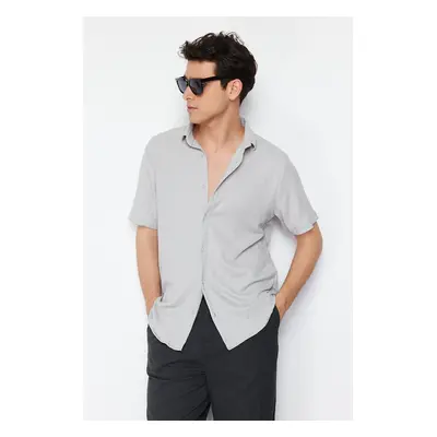 Trendyol Gray Regular Fit Short Sleeve Summer Textured Knitted Shirt