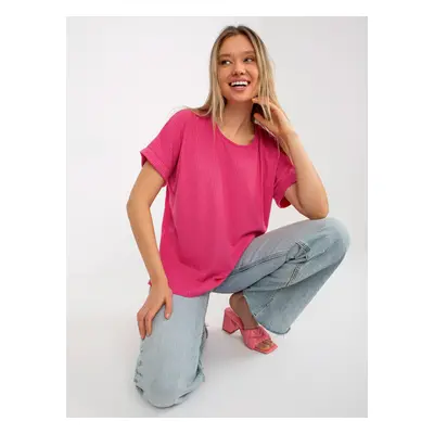 Cotton oversized blouse with fuchsia ribs