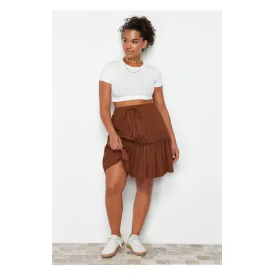 Trendyol Curve Brown Frilly Mini Knitted Skirt