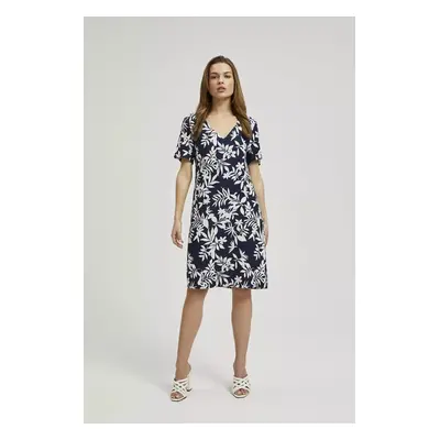 Women's dress MOODO - navy blue, floral pattern