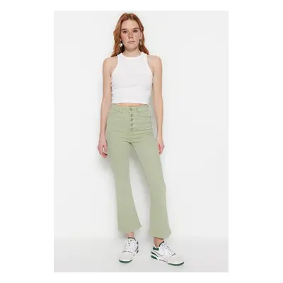 Trendyol Mint High Waist Crop Flare Jeans With Buttons In The Front