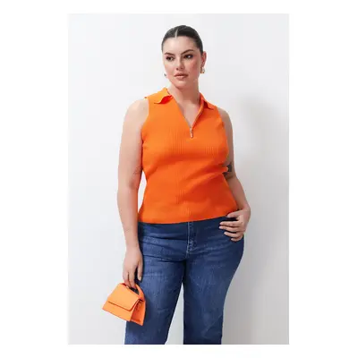 Trendyol Curve Orange Bodysuit Fine Knitwear Zippered Blouse