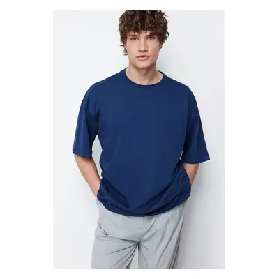 Trendyol Navy Blue Basic 100% Cotton Crew Neck Oversize/Wide Cut T-Shirt