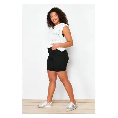 Trendyol Curve Black Colorless High Waist Flexible Skinny Shorts