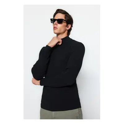 Trendyol Black-Ecru Slim Fit Half Turtleneck Rubber Knit Pack Knitwear Sweater