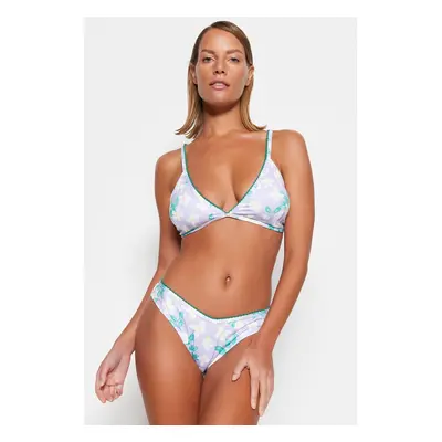 Trendyol Floral mintás V-Cut magas szárú bikini alsó