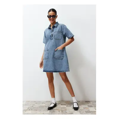 Trendyol Blue Oversize Mini Denim Dress