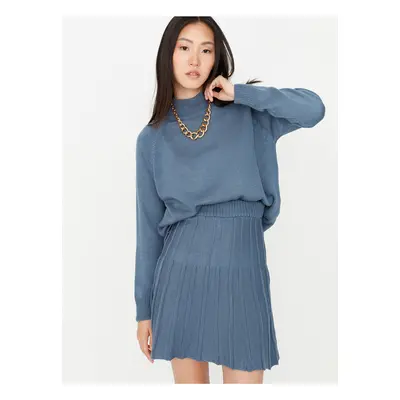 Trendyol Indigo Pleated Skirted Knitwear Bottom-Top Set