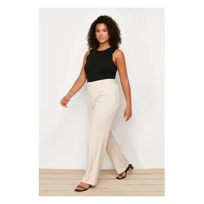 Trendyol Curve Stone Straight Cut Wide Leg Pleated Woven Fabric Trousers