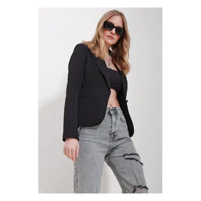 Trend Alaçatı Stili Women's Black Inner Lined Single Button Jacket