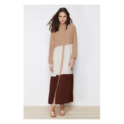 Trendyol Beige Color Block Woven Dress