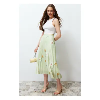 Trendyol Multi Color Floral Pattern Pleated Satin Fabric Maxi Length Woven Skirt