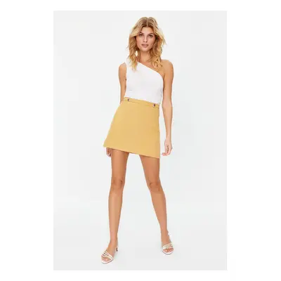 Trendyol Light Brown Front Button Detailed A-line Straight Cut Mini Length Woven Skirt