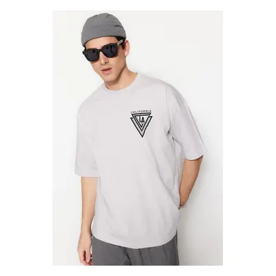 Trendyol Grey Oversize/Wide Cut City Printed 100% Short Sleeve T-Shirt