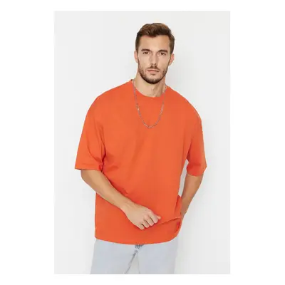 Trendyol Orange Basic 100% Cotton Crew Neck Oversize/Wide Cut Short Sleeve T-Shirt