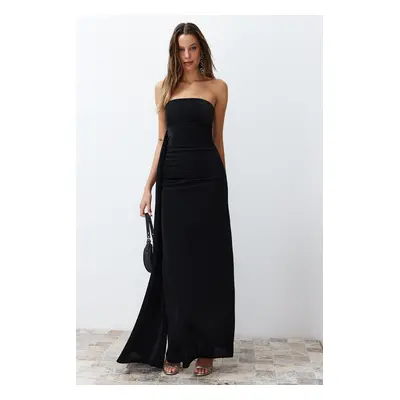 Trendyol Black Shiny Knitted Long Evening Evening Dress