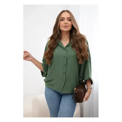 Oversized blouse with khaki button closure