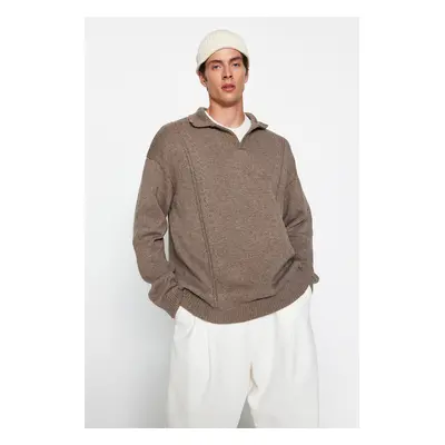 Trendyol Mink Oversize Fit Wide Fit Polo Neck Knitwear Sweater