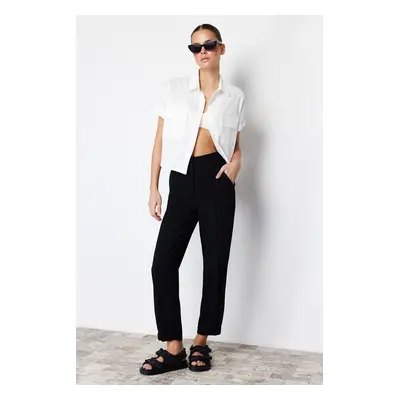 Trendyol Black Cigarette Ribbed Woven Trousers