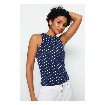 Trendyol Navy Blue Polka Dot Printed Cotton Halter Neck Fitted / Fitted Flexible Knitted Undersh