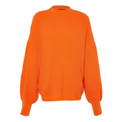 Trendyol Orange Wide Fit Crew nyakú kötöttáru pulóver