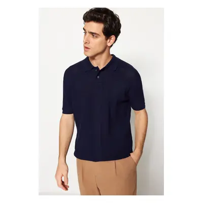 Trendyol Navy Blue Limited Edition Relaxed Short Sleeve Knitwear Polo Neck T-shirt