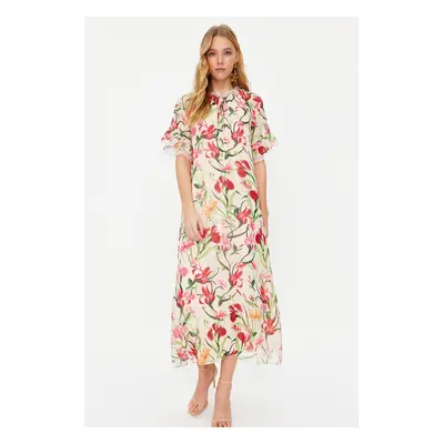 Trendyol Ecru Floral Chiffon Evening Dress