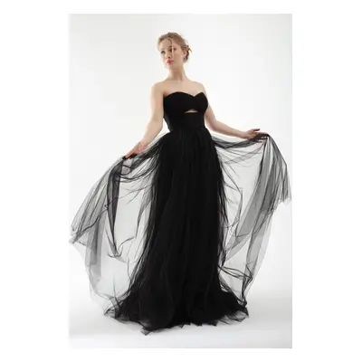 Lafaba Women's Black Strapless Tulle Evening Dress