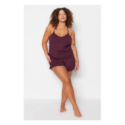 Trendyol Curve Plum Halter Knitted Lace Detailed Pajamas Set