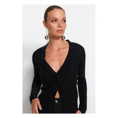 Trendyol Black Glitter Slit Detailed Knitwear Sweater