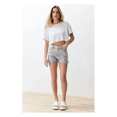 Trendyol Grey Ripped Denim Shorts