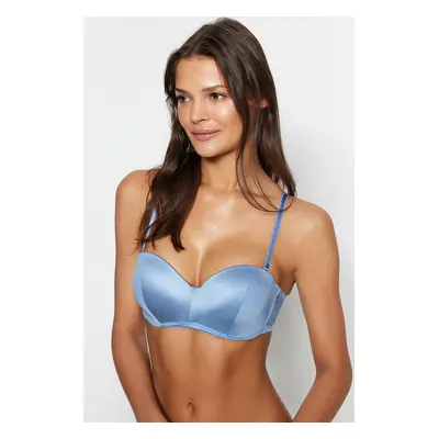 Trendyol Blue Polyamide Filled Strapless Knitted Bra with Removable String Straps